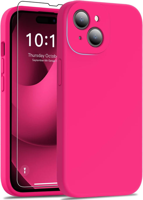DEENAKIN Silicone iPhone 15 Plus Case with Screen Protector - Enhanced Camera Protection - Smooth Baby Skin-Like Feel Silicone Cover for Women Gir...