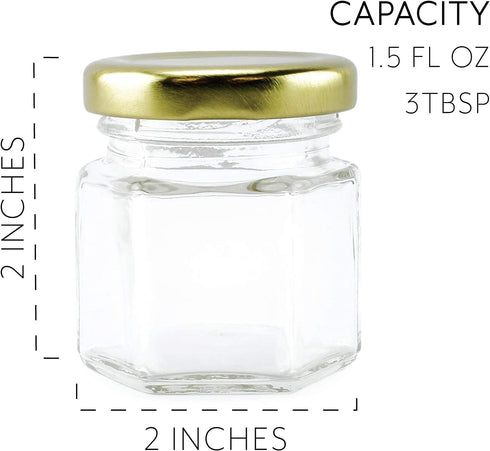 Cornucopia Brands Mini Hexagon Glass Jars (1.5oz, 48-Pack); Tiny Hex Jars w/Gold Lids for Spices, Gifts, Party Favors, DIY and More, 3-Tablespoon ...