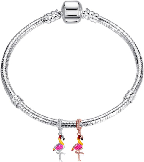Flamingo Charm 925 Sterling Silver Bird Pendant Lucky Animal Bead for Pandora Charms Bracelet-Gift for Anniversary Birthday Christmas Day...