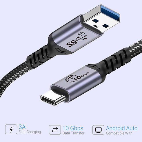 Android Auto USB C Cable 10Gbps 1FT 2 Packs, USB C 3.1 Gen 2 Cable 3A Fast Charging Compatible with Galaxy S21 S20 S10 S10E Note 20, Pixel 6 5......