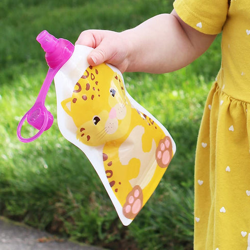 ChooMee SoftSip Food Pouch Top | Baby Led Weaning | No Spill Flow Control Valve, Protects Childs Mouth, 100% Silicone, BPA Free | 2CT Aqua Purple...