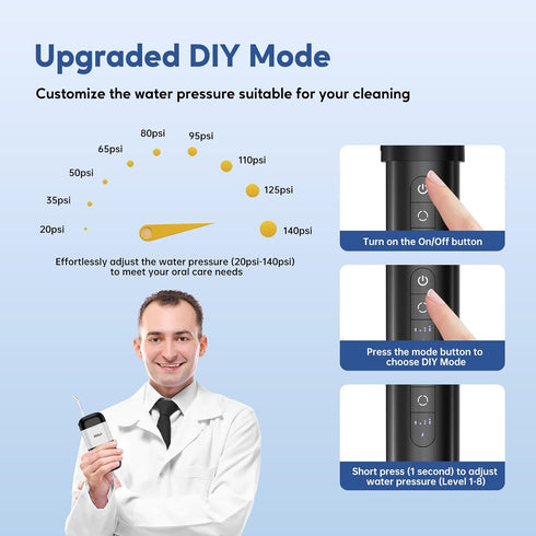 Portable Water Flosser for Teeth, Mini Travel Cordless Oral Irrigator 4 Modes DIY Included, Rechargeable Water Teeth Cleaner Picks with Telescopic...