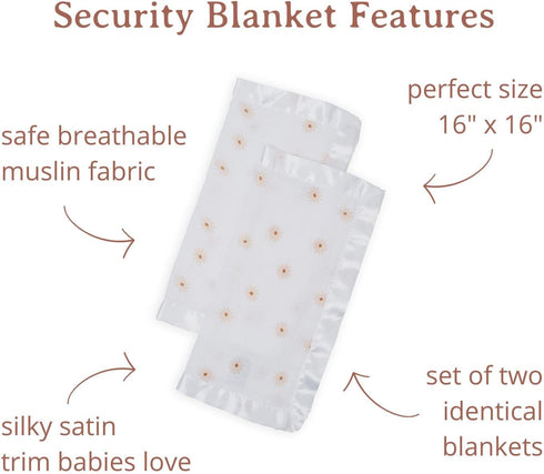 Lulujo Security Lovey Blankets Unisex Softest Breathable Cotton Muslin Security Blanket Set with Silky Satin Trim| Neutral Comforting Blanket for ...