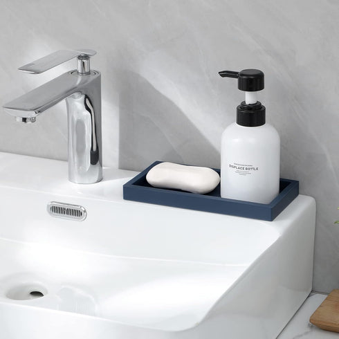 Small Silicone Bathroom Vanity Tray Rectangle Soap and Sponge Holder Kitchen Sink Organizer for Scrubber, Lotion Bottles, Perfume, Jewelry, Candle...
