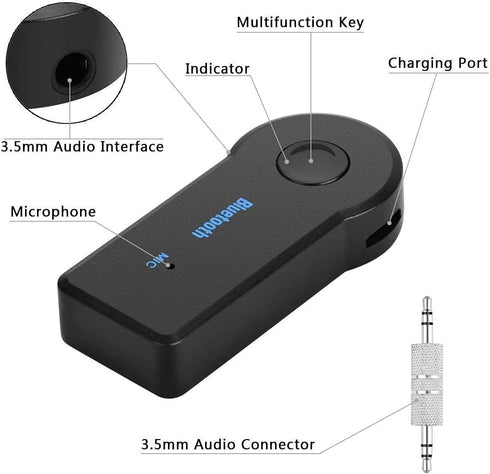 Bluetooth Receiver 5.0 Wireless Audio Receiver, 3.5mm Jack AUX car Audio/Wired Headset/Home Stereo System Compatible, can be Connected to Smartpho...