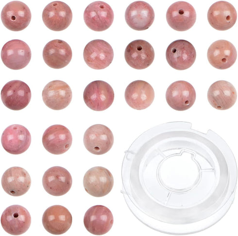 Bymitel 210pcs Natural Crystal Beads Stone Gemstone Round Energy Healing Loose Beads with Stretch Cord for Jewelry Making Bracelets Anklets (Rhodo...