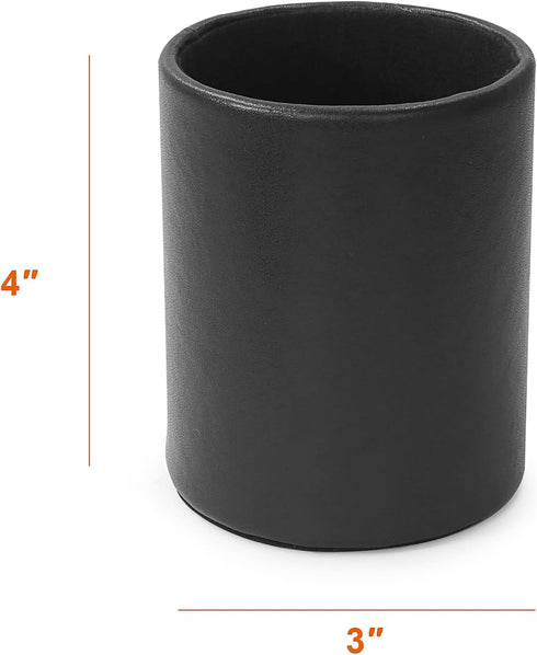 Pencil Holder, Leather Pen Cup for Desk (Round, Black)...