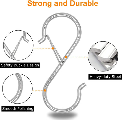 32 Pack S Hooks for Hanging, 3.5 inch Heavy Duty Metal S Hooks with Safety Buckle S Shaped Hooks Pot Rack Closet Hooks for Hanging Plants, Clothes...