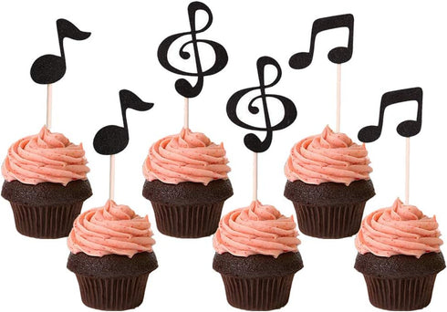 36 Pcs Music Notes Cupcake Toppers for Music Themed Party Decorations Glitter Musical Symbols Cupcake Picks for Baby Shower Birthday Party Supplie...