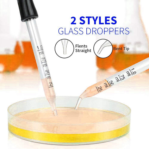 10pcs Dropper 5 Straight Tip + 5 Bent Tip Measured Dropper 1ml Glass Pipette for Lab, Perfume, Essential Oil...