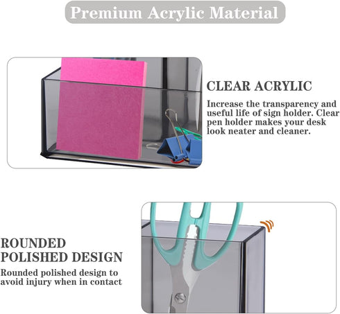 Pen Holder, Clear Acrylic Makeup Brush Holder, Pencil Holder for Desk with Sticky Notes Holder and 3 Compartments, Pencil Organizer for Pen, Art S...