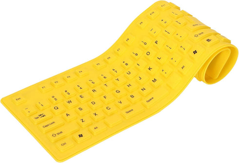 ASHATA Foldable Silicone Keyboard USB Wired Keyboard Mute Waterproof Rollup Keyboard for PC Laptop Notebook, 2 Color, 108 Keys(Yellow)...