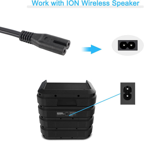 2 Prong Power Cord for ION Game Day Wireless Rechargeable Speaker System Bluetooth Speaker Power Cable Replacement...