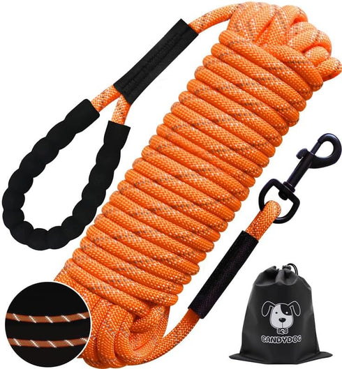 Long Dog Leash for Dog Training 65FT, Reflective Heavy Duty Dog Lead Rope with Soft Padded Handle, Suitable for Small to Large Dogs, Bright Orange...