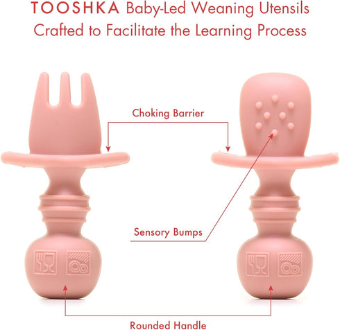 Baby Utensil Set (3 pcs) - Self Feeding Spoons and Tiny Cup - Silicone & BPA Free - Baby-Led Weaning (BLW) Supplies - Ages 6+ Months - Pink Baby C...