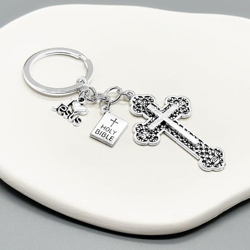 PHAETON 20PCS Cross Key Chains Jesus Cross Book Holy Bible Pendants Keyrings Religious Door Car Key Holders Jesus Key Rings Religious Favors for C...