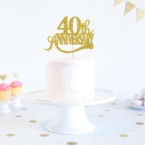Gold Glitter 40th Anniversary Cake Topper - for Happy 40th Wedding Anniversary / 40th Birthday Party/Cheers to 40 Years Party Decorations...