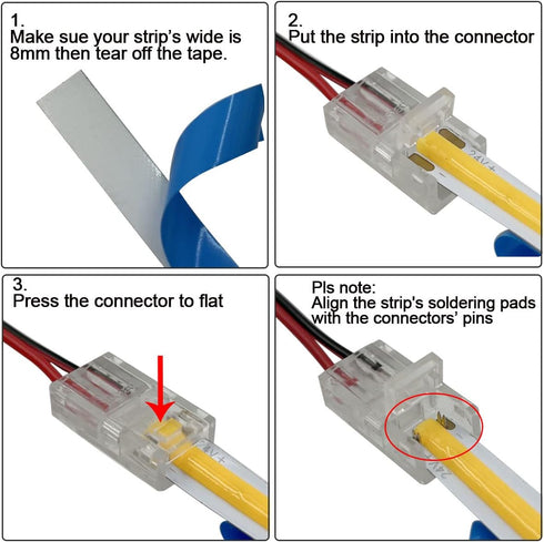 12 Pack 8mm Cob Led Strip Light Connectors 2 Pin, led Strip to Wire Solderless Transparent Track Lighting Adapter Connection with 6M/19.68ft Led W...