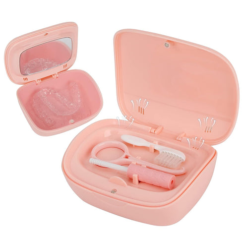 Denture Bath Box Cup?With mirror Dental braces Kit Portable Retainer Case?False Teeth Storage Box Holder?With braces chewable tablets? Braces remo...