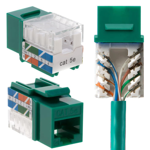 Cat5e Keystone Ethernet Wall Jack Punch Down UTP 45-Degree (Easier Termination Than 90-Degree), RJ45 Slim Profile Speed Termination Green 45° Angl...