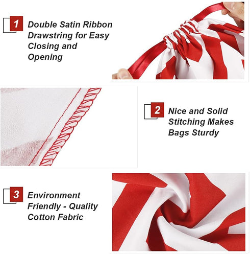 HRX Package 100% Cotton Gift Bags Drawstring 20x16 inch, 3pcs Christmas Wrapping Sacks Cloth Pouches for Xmas Presents Party Favor...