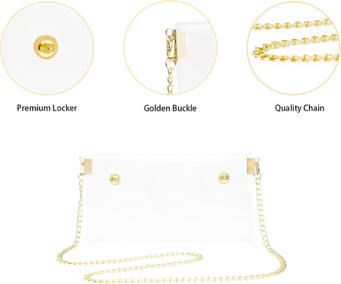 Women's Clear Crossbody Bag Transparent Shoulder Clutch Handbag with Chain...