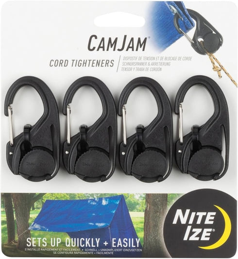 Nite Ize CamJam Cord Tightener - Tie Down Cam Mechanism with Carabiner Clip - Plastic Carabiner & Stainless Steel Lock - Utility Rope & Cord Tight...