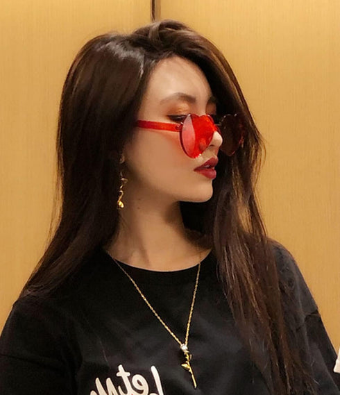 Valentines Heart Shape Sunglasses Red Color Rimless Love Heart Eyewear Cute Heart Glasses for Women Girl Party Favor, 2 Pieces...