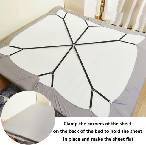 Elastic Sheet Fasteners for Staying Bedsheet Flat, Adjustable Bed Sheet Holder Straps, 6 Way Cross Sheet Clips Band Sheet Fastener, Suitable for R...