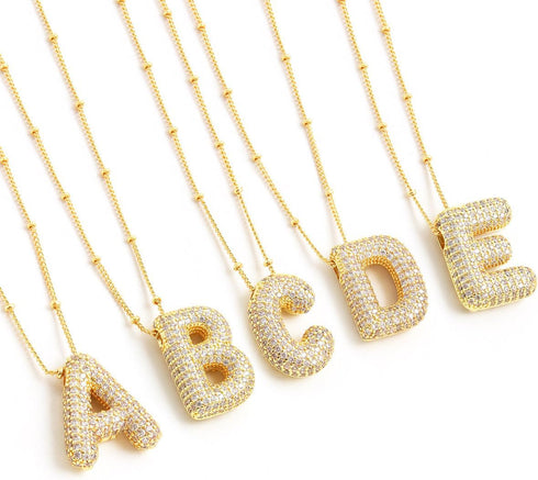 Bubble Initial Necklace for Women 18K Gold Plated Cubic Zirconia Balloon Letter Alphabet Personalized Name Pendant Necklaces Jewelry Gifts...