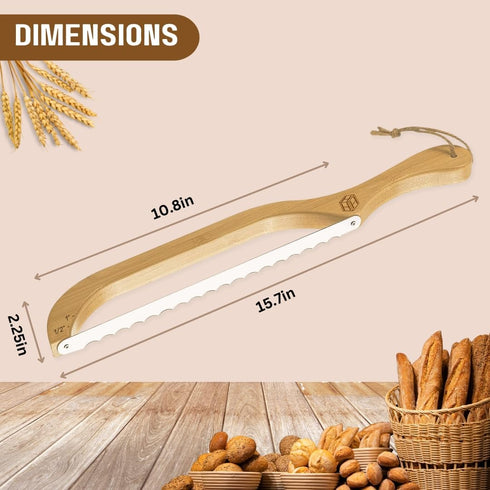 Wooden Bread Bow Knife 16" - Premium Stainless Steel, Fiddle Slicer for Sourdough, Homemade Bread and Bagel, Bread Recipe eBook, Bread Maker Saw T...