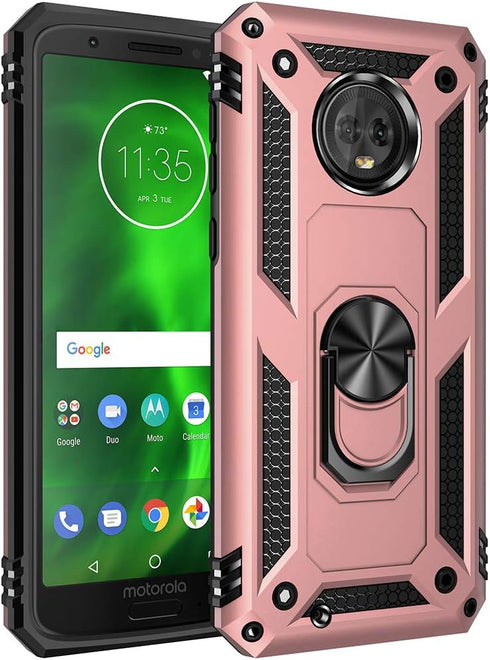 Military Grade Drop Impact for Motorola Moto G6 Case 360 Metal Rotating Ring Kickstand Holder Magnetic Car Mount Armor Heavy Duty Protection Shock...