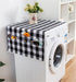 Ammsochy Washing Machine Cover Dust Oil Proof Dryer Top Loader Cloth with Side Storage Pockets Cotton Linen Kitchen Refrigerator Appliance Protector (Black-White grids)