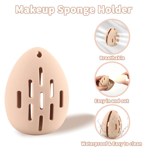 Large Silicone Makeup Brush Holder and Makeup Sponge Holder Set, Makeup Brush Bag, Blender Case Organizer, Powder Puff Case with Sponge & Brushes ...