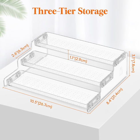 Lifewit Plastic 3-Tier Spice Rack, Clear Spice Organization for Cabinet, Counter, Organizer Shelf for Condiment, Seasoning, Syrup,Liquor, Medicine...