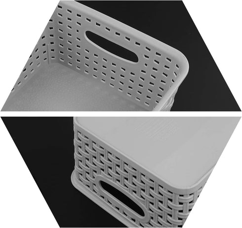 6-Pack Plastic Weave Storage Basket, Storage Basket Sets, Light Gray...