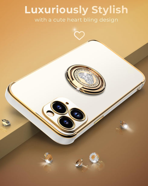XYZ for iPhone 11 Pro Max Case with Stand, Phone Case with Double Ring Kickstand, Women Girl Cute Love-Heart Luxury Bling Protective Case Heart fo...