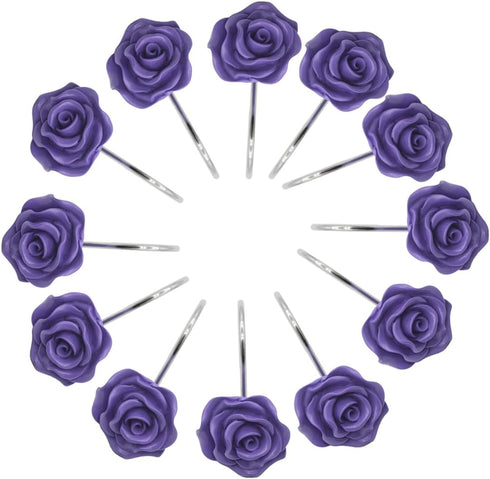12 PCS Home Fashion Decorative Anti Rust Shower Curtain Hooks Rose Design Shower Curtain Rings Hooks (Purple)...