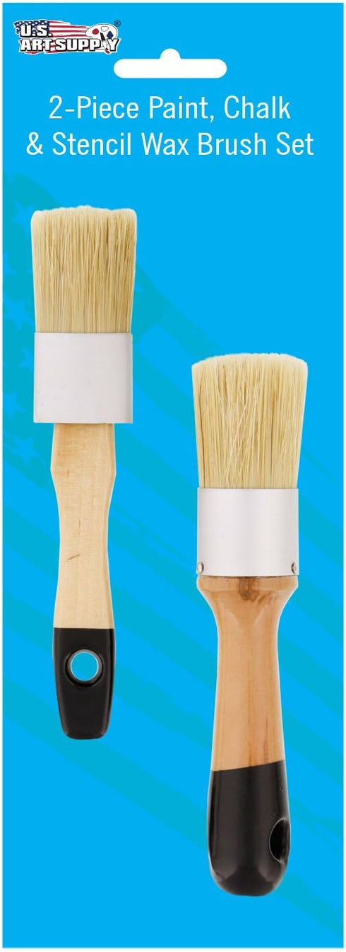 U.S. Art Supply 2-Piece Multi Use Oval and Round Chalk, Wax and Stencil Brushes for Chairs, Dressers, Cabinets and Other Wood Furniture - 100% Nat...