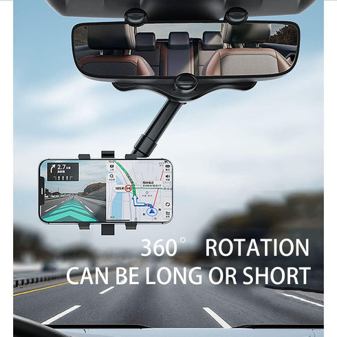 Car Mearview Mirror Bracket,360°Rotatable and Retractable Car Phone Holder,for iPhone and All Smartphones...
