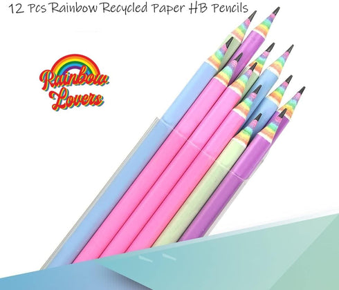 Eco-friendly Wood & Plastic Free Rainbow Recycled Paper #2 HB Pencils For School and Office Supplies, Pre-sharpened,12-Pack...