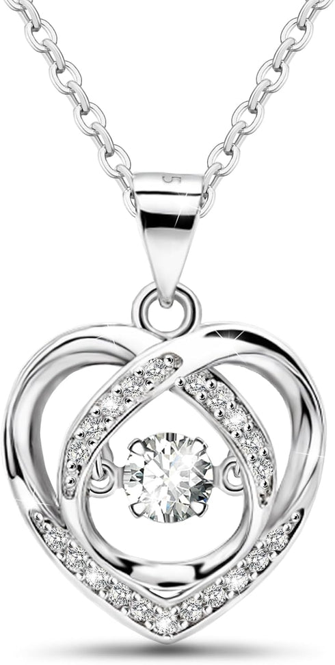 Sterling Silver Heart Necklace for Women Beating Love Heart Necklace Shiny Cubic Zirconia Dancing CZ Adjustable Chain Necklace for Daughter Mother...