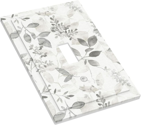 White Gray Grey Eucalyptus Leaf Floral 1 Gang Light Switch Plate Outlet Decorative Single Toggle Wall Plate Cover Electrical Switchplate Faceplat ...