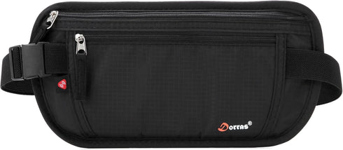 Money Belt - Passport Holder Security Hidden Slim Travel Wallet Fanny Pack with RFID Blocking - Black...