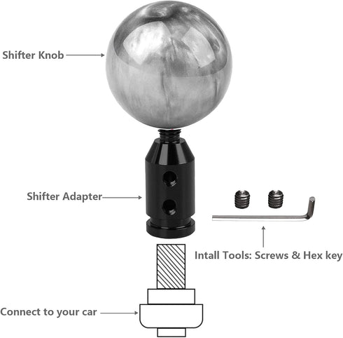 Black Car Shift Knob Adapter 12x1.25, Gear Shift Adapter 14mm, Aluminum Alloy Shifter Knob Adapter for Non-Threaded Manual Shifters M12x1.25 with ...