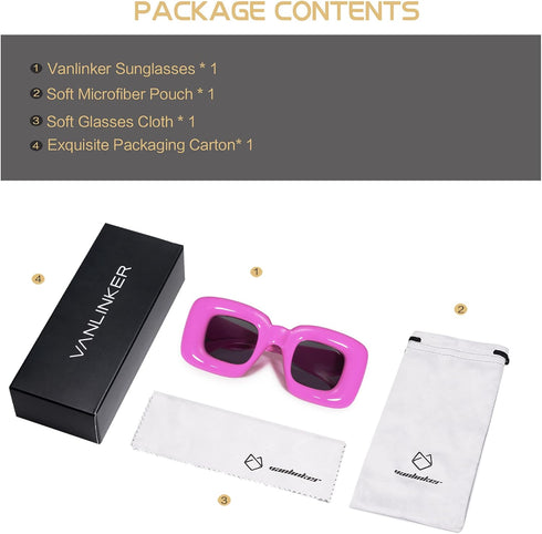 VANLINKER Cute Square Inflated Sunglasses for Women Men Trendy Chunky Glasses Retro Thick Frame Funny Mask Shades VL9733...