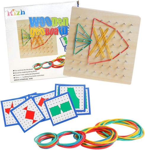Wooden Geoboard Math Manipulative Material Graphical Geo Board Montessori Educational Toys Array Block Pattern Cards and Rubber Bands STEM Puzzle ...