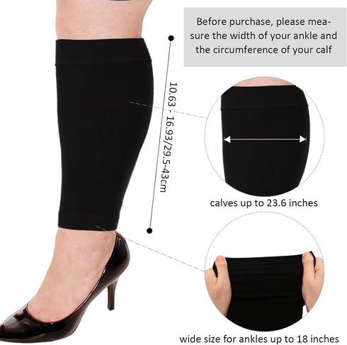 3 Pairs 20 Inches XXXL Wide Plus Size Calf Compression Socks for Circulation Compression Long Legs Sleeves 20-30 mmHg Calf Muscle Compression Slee...