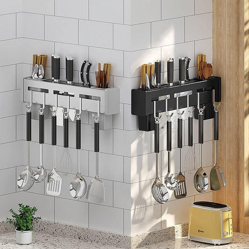 Kitchen Wall Mount Utensil Rack Utensil Wall Organizer for Spoons, Knives, Forks, Chopsticks, Cookware Cutlery Holder (Silver)...