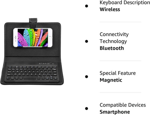 V BESTLIFE Portable Wireless Bluetooth Keyboard with Leather Case, Universal Keyboard with Portfolio Flip Case and Stand, Cover with for 4.5''-6.8...
